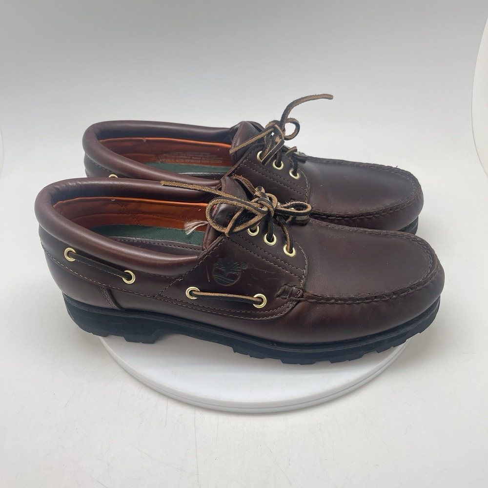Timberland Mens 11 Authentics 3-Eye Classic Lug Brown Leather Boat Shoes 32026
